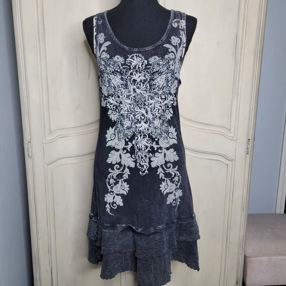Vocal Dresses & Skirts - Vocal Western Boho Rhinestone Stud Embellished Ruffle Tunic Tank Dress✨️sz M